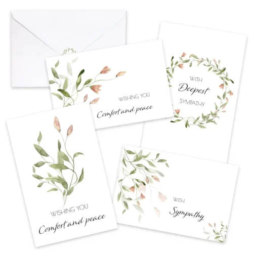 Beautiful Sympathy Cards Set of 20 with Envelopes and Stickers