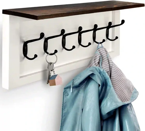 Decorative Coat Rack 6 Hooks - White