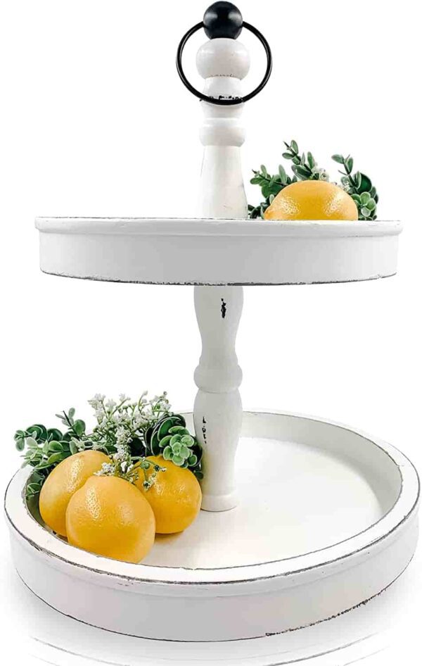 Beautiful Farmhouse Two Tiered Tray White