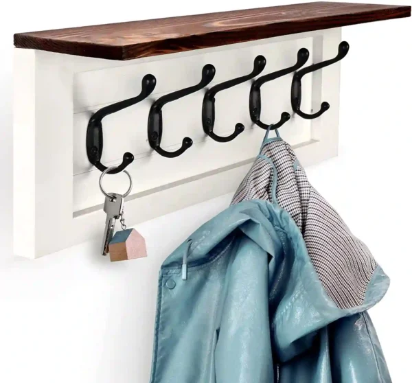 Decorative Coat Rack 5 Hooks- White