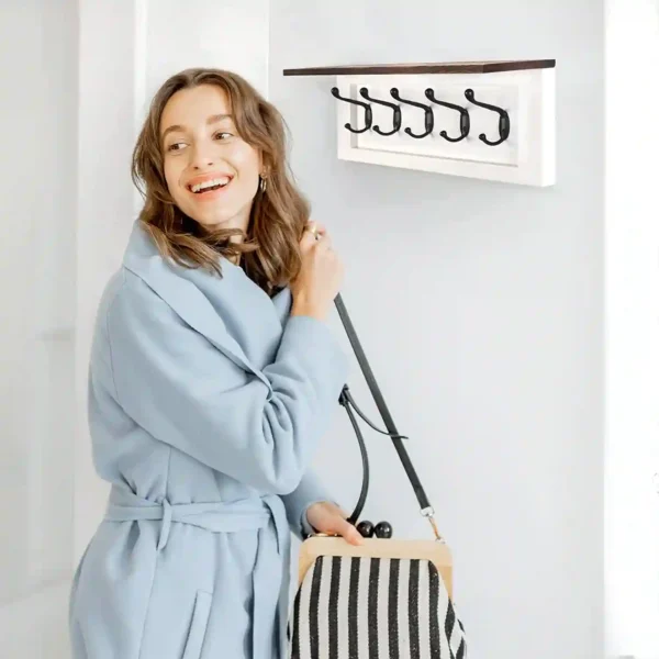 Decorative Coat Rack 5 Hooks- White