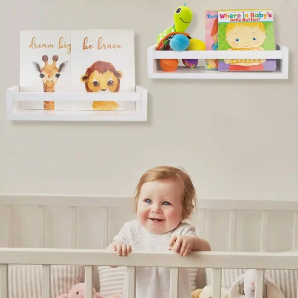 Beautiful Nursery Book Shelves with Cute Animal Prints Set for Kids Room
