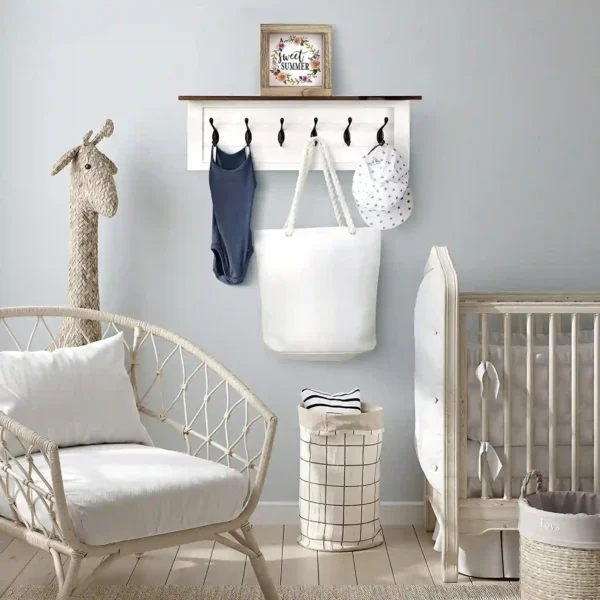 Decorative Coat Rack 6 Hooks - White
