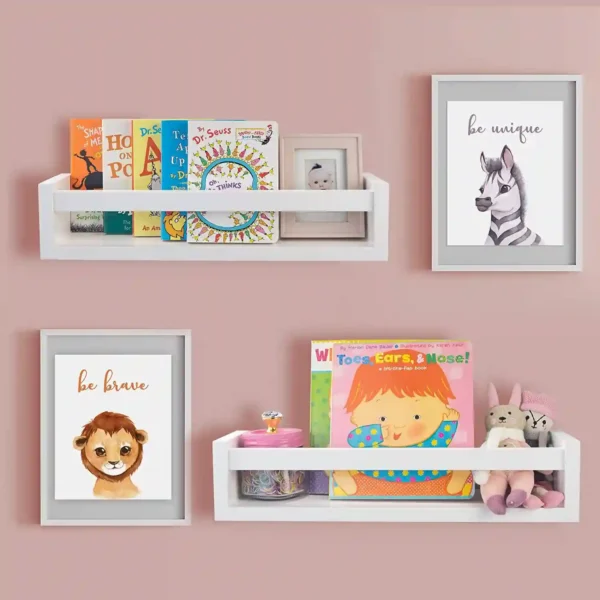 Beautiful Nursery Book Shelves with Cute Animal Prints Set for Kids Room