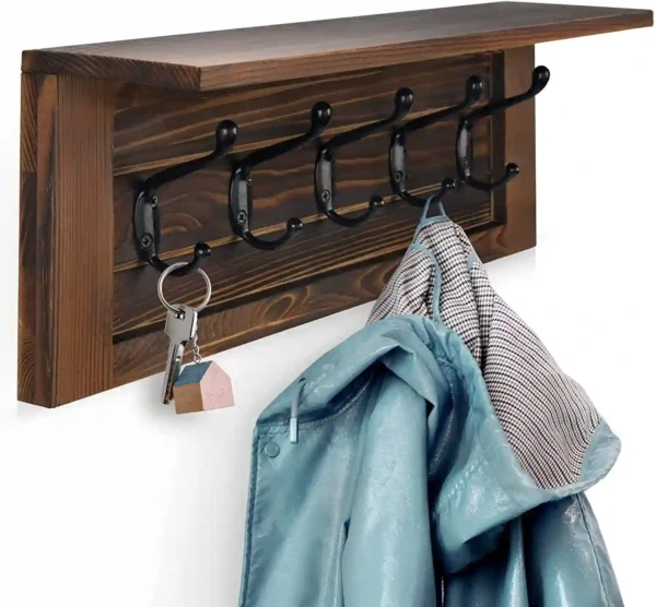 Decorative Coat Rack 5 Hooks- Brown