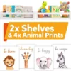 Beautiful Nursery Book Shelves with Cute Animal Prints Set for Kids Room