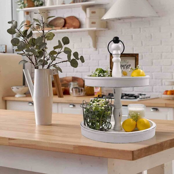 Beautiful Farmhouse Two Tiered Tray White