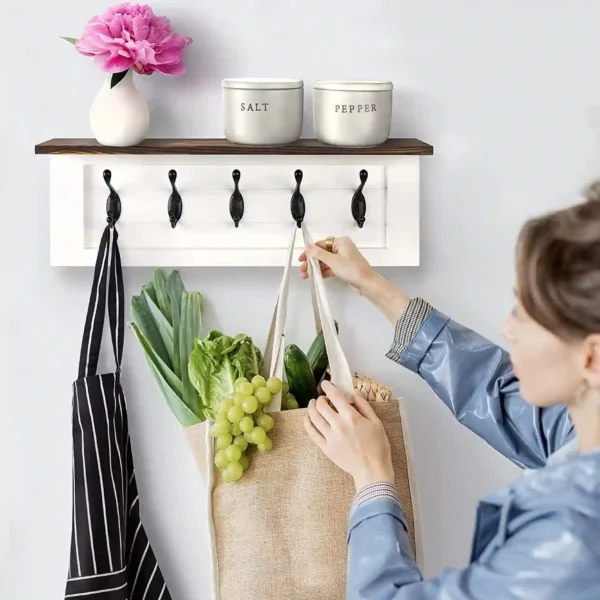 Decorative Coat Rack 5 Hooks- White