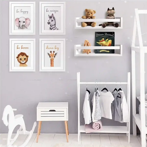 Beautiful Nursery Book Shelves with Cute Animal Prints Set for Kids Room