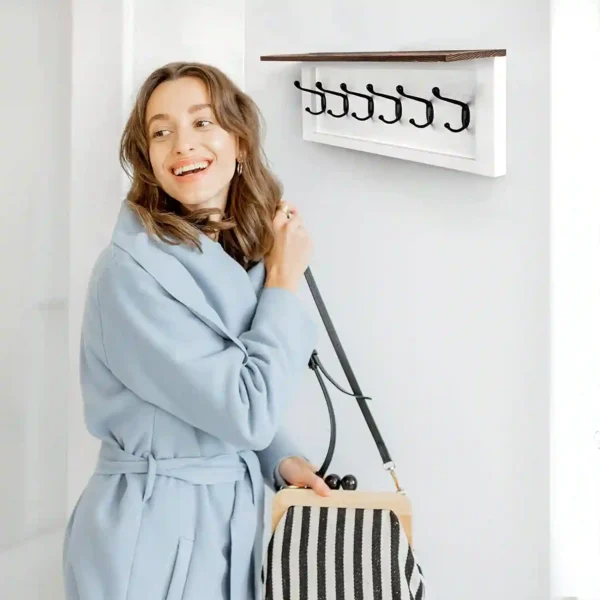 Decorative Coat Rack 6 Hooks - White