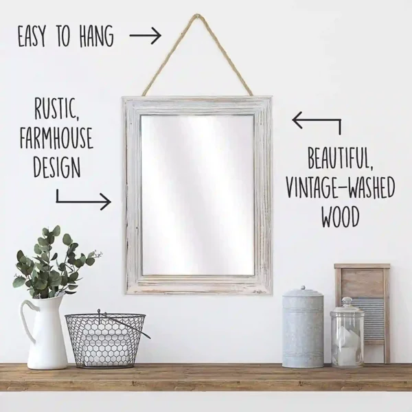 Decorative Rustic Mirror For Walls - Distressed White