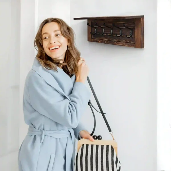 Decorative Coat Rack 5 Hooks- Brown