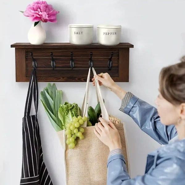 Decorative Coat Rack 5 Hooks- Brown